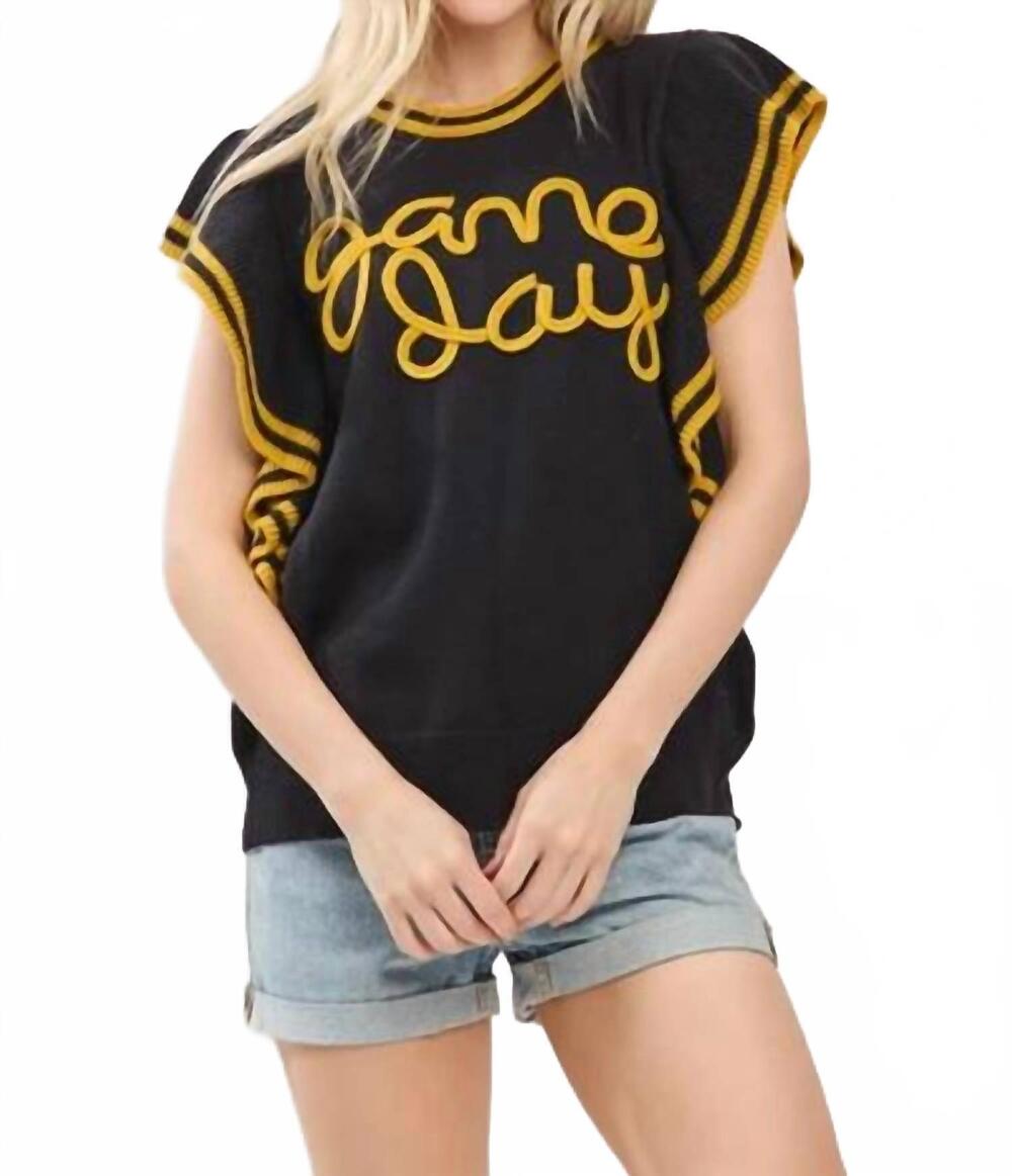 NEW SEWN AND SEEN vintage game day sweater top in black